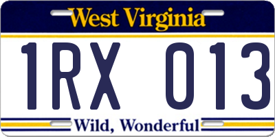 WV license plate 1RX013