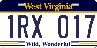 WV license plate 1RX017