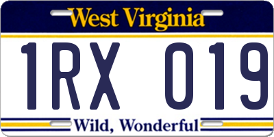 WV license plate 1RX019