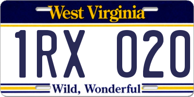 WV license plate 1RX020