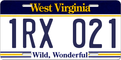 WV license plate 1RX021