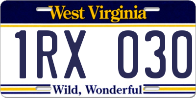 WV license plate 1RX030