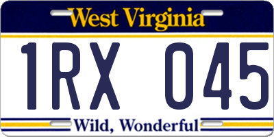 WV license plate 1RX045
