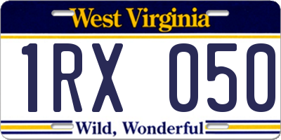 WV license plate 1RX050
