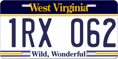 WV license plate 1RX062