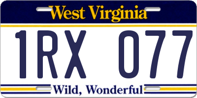 WV license plate 1RX077