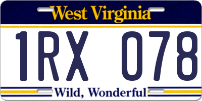 WV license plate 1RX078