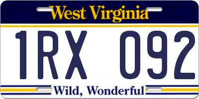 WV license plate 1RX092
