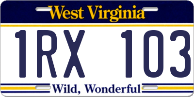 WV license plate 1RX103