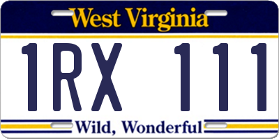 WV license plate 1RX111