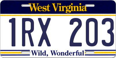 WV license plate 1RX203