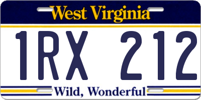 WV license plate 1RX212