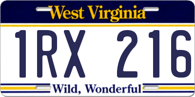 WV license plate 1RX216