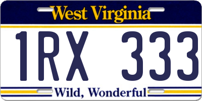 WV license plate 1RX333