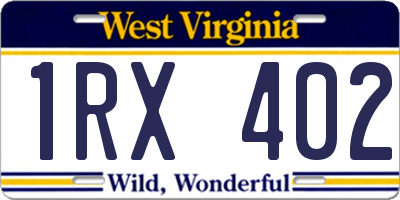 WV license plate 1RX402