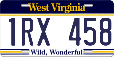 WV license plate 1RX458