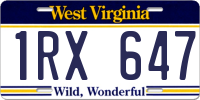 WV license plate 1RX647