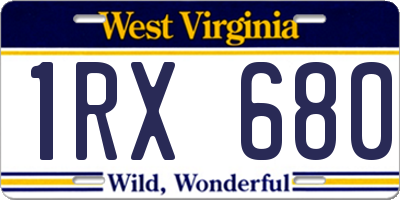 WV license plate 1RX680