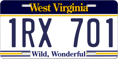 WV license plate 1RX701