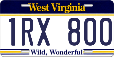 WV license plate 1RX800