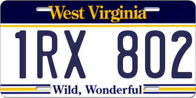 WV license plate 1RX802