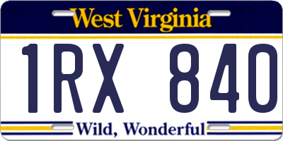WV license plate 1RX840