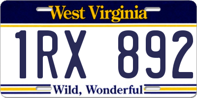 WV license plate 1RX892