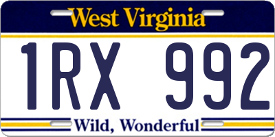 WV license plate 1RX992