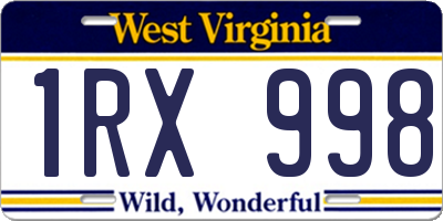 WV license plate 1RX998