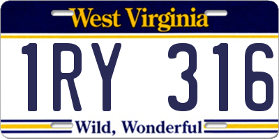 WV license plate 1RY316
