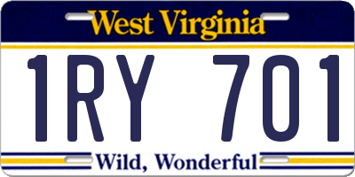 WV license plate 1RY701