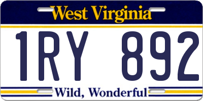 WV license plate 1RY892