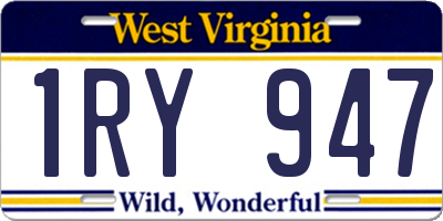 WV license plate 1RY947