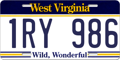 WV license plate 1RY986