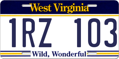 WV license plate 1RZ103