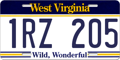 WV license plate 1RZ205