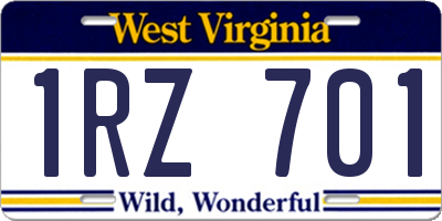 WV license plate 1RZ701