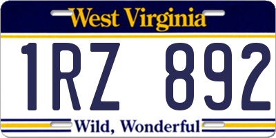WV license plate 1RZ892