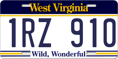 WV license plate 1RZ910