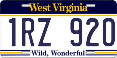 WV license plate 1RZ920