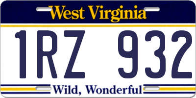 WV license plate 1RZ932