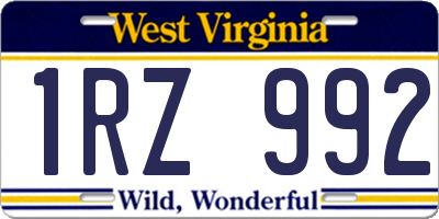 WV license plate 1RZ992