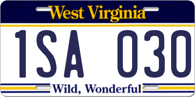 WV license plate 1SA030