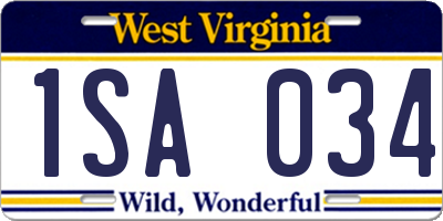 WV license plate 1SA034