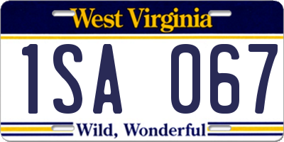 WV license plate 1SA067