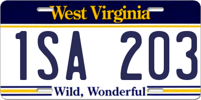WV license plate 1SA203