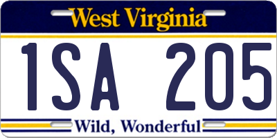 WV license plate 1SA205