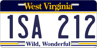 WV license plate 1SA212