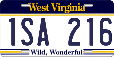 WV license plate 1SA216