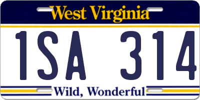 WV license plate 1SA314